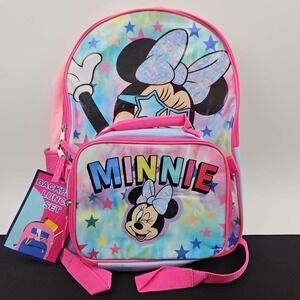 Disney Minnie Mouse Girls Pink‎ School Backpack Insulated Lunch Box Book Bag Set